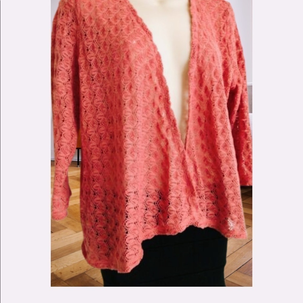 Liz Claiborne Crochet Open Front Rose Sweater